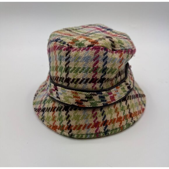 Coach Tattersall Crusher Multicolor Plaid Wool Bucket Hat With Leather Trim P/S - Picture 1 of 12